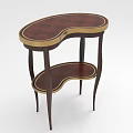 Elegant Half Moon Side Table With Red Brown Wood Gold Trim And Two Tier Shelf