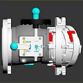 Industrial Mechanical Device With Silver Metal Body Green Handle And Black Circular Component