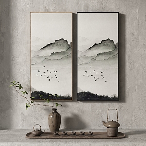 New Chinese Landscape Painting Texture Decoration Painting Italian Minimalist Middle Ages 3d model