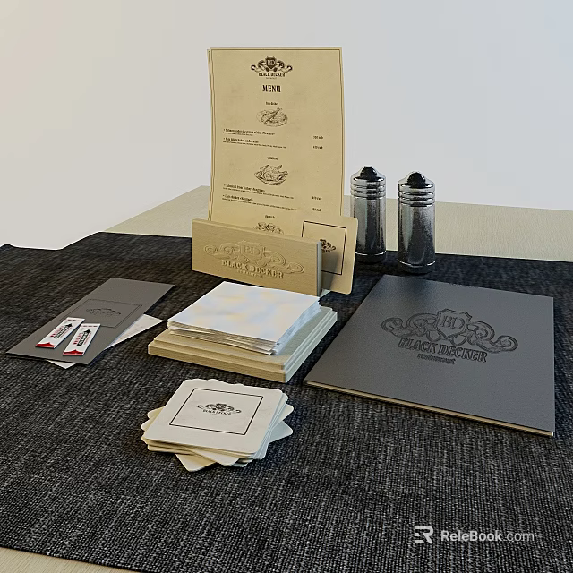Practical Commercial Equipment for Restaurants Featuring Menu Holders Napkins Salt Pepper Shakers and Business Cards 3d model 
