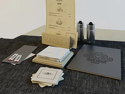 Practical Commercial Equipment for Restaurants Featuring Menu Holders Napkins Salt Pepper Shakers and Business Cards 3d model