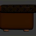 Elegant Classic Brown Leather Sofa With Tufted Design And Orange Armrests