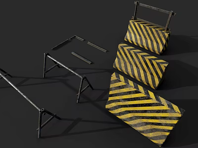 Road Safety Barriers With Yellow Black Stripes And Metal Frame Structures 3d model
