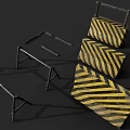 Road Safety Barriers With Yellow Black Stripes And Metal Frame Structures 3d model