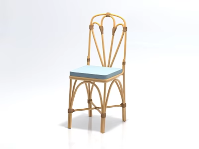 Rattan Leisure Chair With Curved Backrest And Light Blue Cushioned Seat 3d model