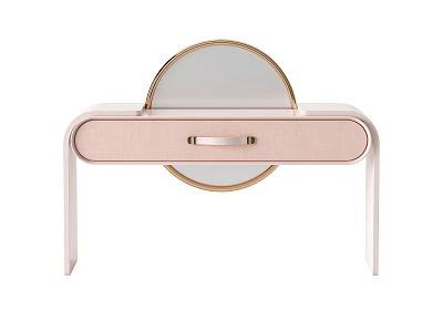 Elegant Modern Pink Dressing Table With Round Gold Frame Mirror And Drawer 3d model