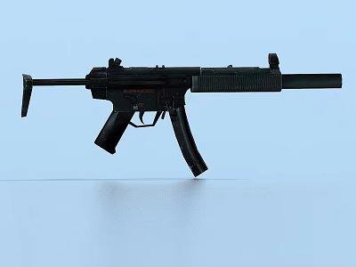 Black Modern Submachine Gun With Tactical Barrel Stock And Magazine 3d model