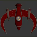 Red SciFi Spacecraft With Blue Dial And Winged Structure Design 3d model