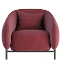 Burgundy Single Sofa With Round Armrests Velvet Fabric And Black Metal Legs