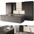 Modern Kitchen Interior With Marble Countertop Island Sink Faucet And Cabinets