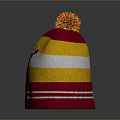 Red Yellow White Striped Knit Beanie Hat With Orange Pom Pom For Winter Wear
