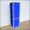 Modern Kitchen Stainless Steel Refrigerator Freezer With White Brick Wall And Wooden Floor