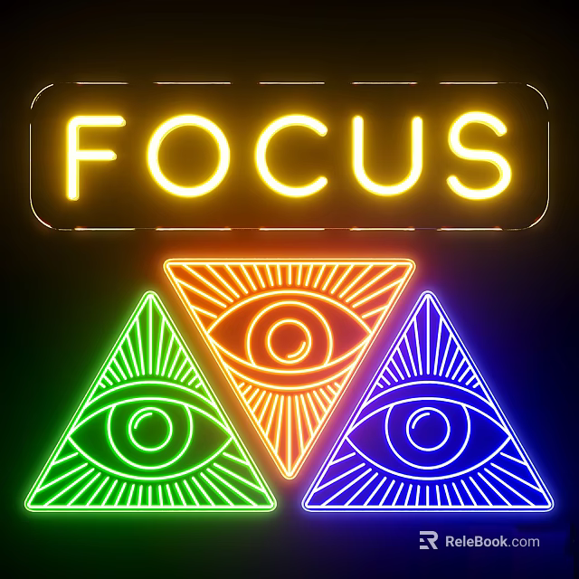 Vibrant Neon Focus Sign With Three Triangles Each Featuring An Eye 3d model 