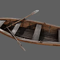 Handcrafted Vintage Wooden Boat with Rowing Oars and Interior Seats
