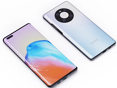 Huawei Mobile Phones Featuring Gradient Color Back Panel Front Screen And Circular Camera Module 3d model
