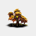 Cartoon Scene With Golden Leaf Tree Red Decorations And Scattered Gold Coins