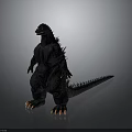 Giant Black Monster Character Standing With Spiked Back Long Tail And Orange Claws