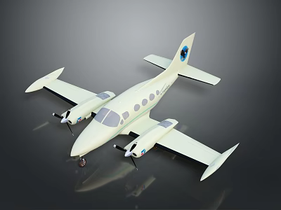 Light Colored Twin Propeller Model Airplane With Round Windows And Tail Logo 3d model
