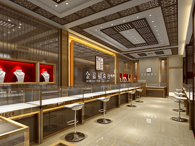 New Chinese Style Jewelry Shop Door Head 3d model