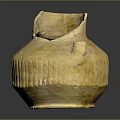 Traditional Yellow Clay Pottery Jar With Striped Patterns And Handle Design