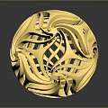 Golden Hollow Sphere With Intricate Flowing Patterns On Dark Background And Reflection 3d model