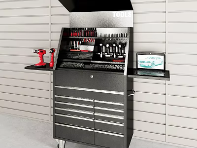 Hardware Tools Neatly Arranged In Rolling Tool Chest With Multiple Drawers 3d model
