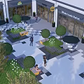 Modern Garden Landscape With Trees Shrubs Seating Areas In Plaza Near Whole Foods Market