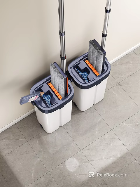 Household Washing Mop Buckets With Double Compartments And Foot Pedal Design 3d model 