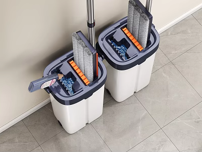 Household Washing Mop Buckets With Double Compartments And Foot Pedal Design 3d model