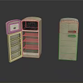 Vintage Retro Refrigerator With Open Door Empty Shelves And Closed Classic Design