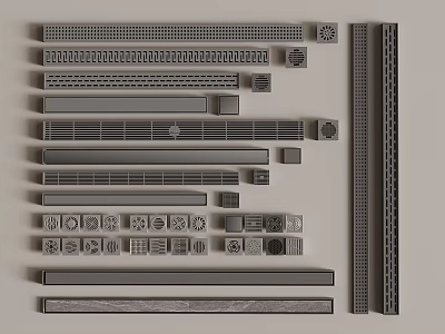 Various Gray Decorative Trim Pieces With Different Textured Patterns and Shapes 3d model