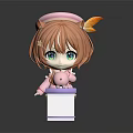 Cartoon Girl With Brown Hair Green Eyes And Pink Pig Creature On Purple White Box