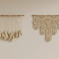 Cream Macrame Wall Hangings With Tassels And Decorative Woven Patterns 3d model
