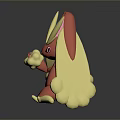 Red Yellow Cartoon Character 3D Model With Long Ears Holding Soft Item