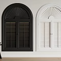 Black And White Arch Window Shutters For Modern Home Interior Design 3d model