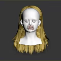 Realistic White Head Mannequin Showcasing Long Straight Yellow Wig Hairstyle