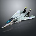 Detailed Fighter Jet Model With Gray White Body Yellow Tail And Cockpit Design