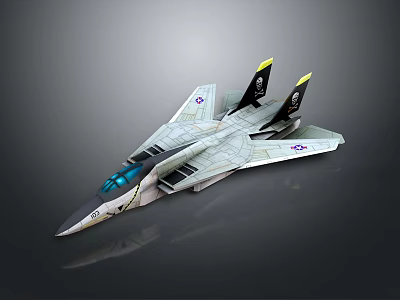 Detailed Fighter Jet Model With Gray White Body Yellow Tail And Cockpit Design 3d model