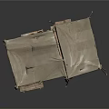 Traditional Rustic Tent Structure With Canvas Cover Wooden Poles Bench And Crates