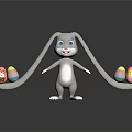 Cartoon Rabbit Game Character With Long Ears Big Blue Eyes And Colorful Easter Eggs