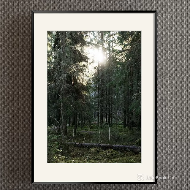 Forest Plant Painting With Sunlight Through Trees Mossy Ground And Fallen Trunk 3d model 