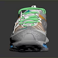 White and Orange Sports Sneakers with Green Laces Blue Air Cushion Sole and Swoosh Design