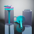 Modern Transparent Water Cups With Teal Straws And Purple Plastic Lids Design