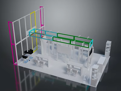 3D Furniture Display Model With Colorful Frames And White Structural Components 3d model