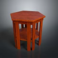 Modern Wooden Small Table With Hexagonal Red Tabletop And Lower Shelf Design 3d model