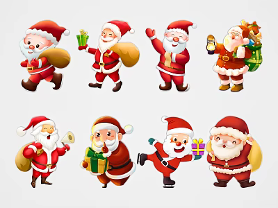 Cartoon Santa Claus Character Illustrations In Different Poses With Gifts And Bags 3d model