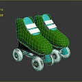 Stylish Green Roller Skates with White Straps Silver Wheels and Blue Details