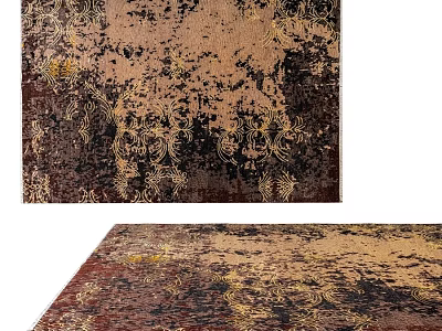 Artistic Square Carpet With Intricate Golden Patterns And Brown Black Tones 3d model