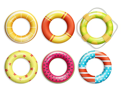 Colorful Swim Rings With Various Fun Patterns For Water Sports Equipment 3d model