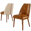 Modern Dining Chairs With Brown Leather Beige Fabric Seats And Wooden Legs Design